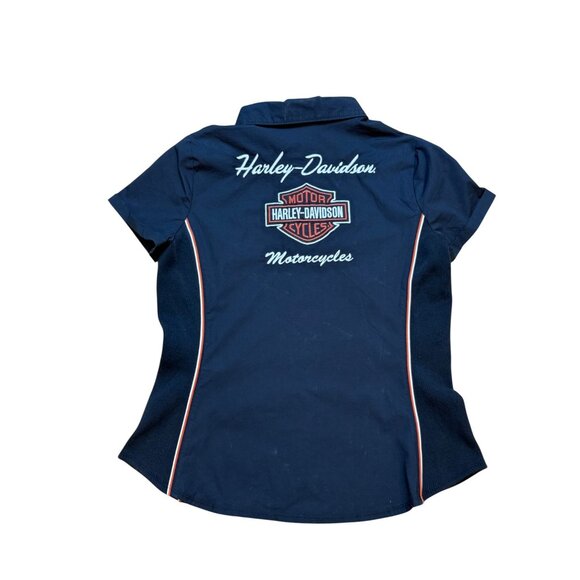 Harley-Davidson Womens Short Sleeve Button-Up Shirt Black W/ Orange Accents M - Picture 2 of 6